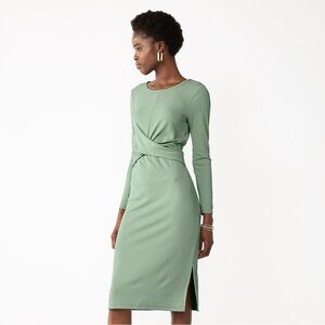 Nine West Twist-Front Long Sleeve Midi Dress